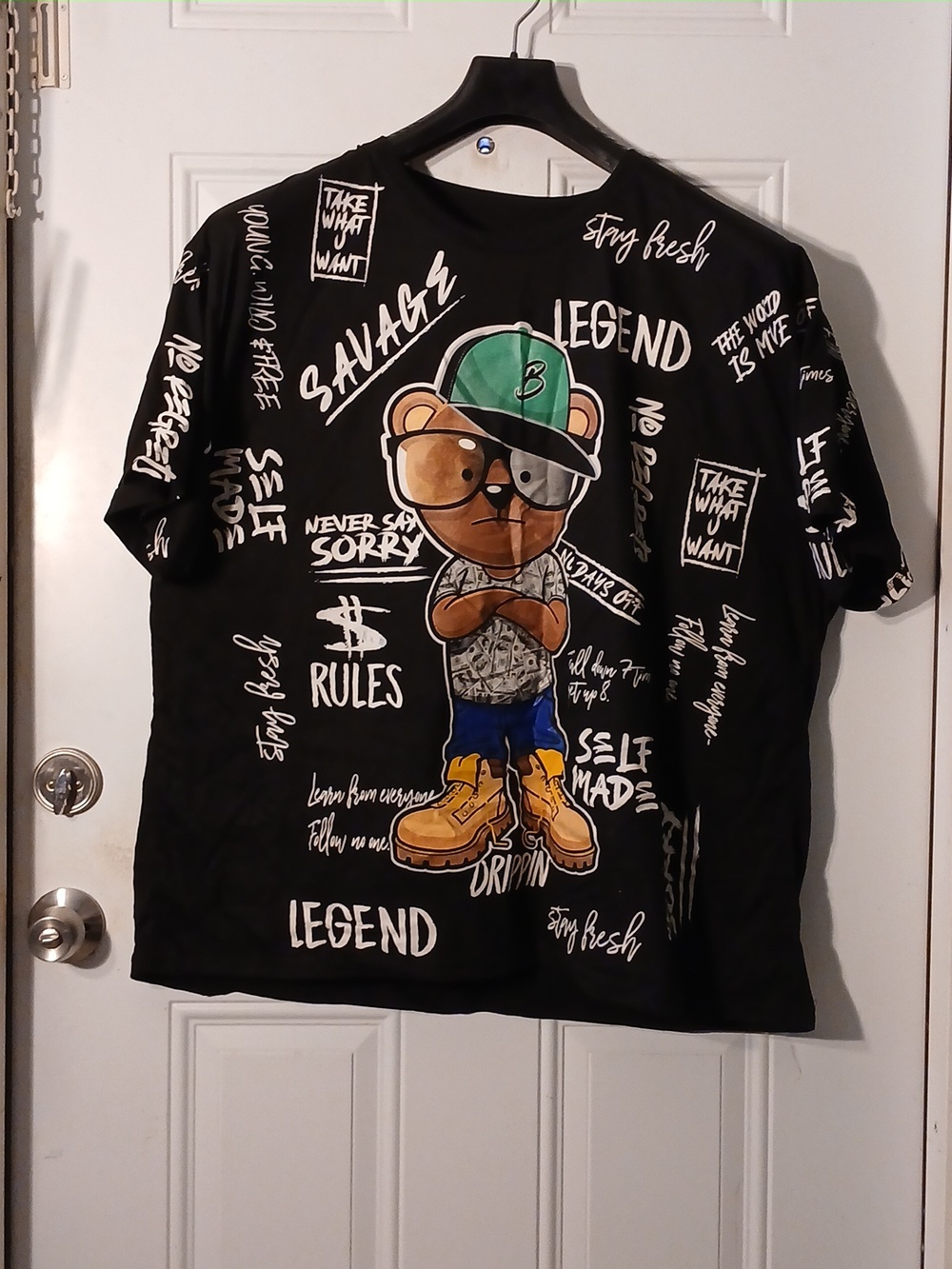 Fresh Laundry Graphic Bear Tee in Black with Green Accent